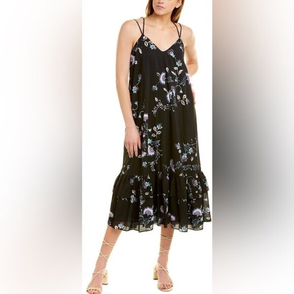 NWT‎ REBECCA MINKOFF Trixie Midi Dress Black Multi Floral U21657A03 SMALL - Picture 2 of 14